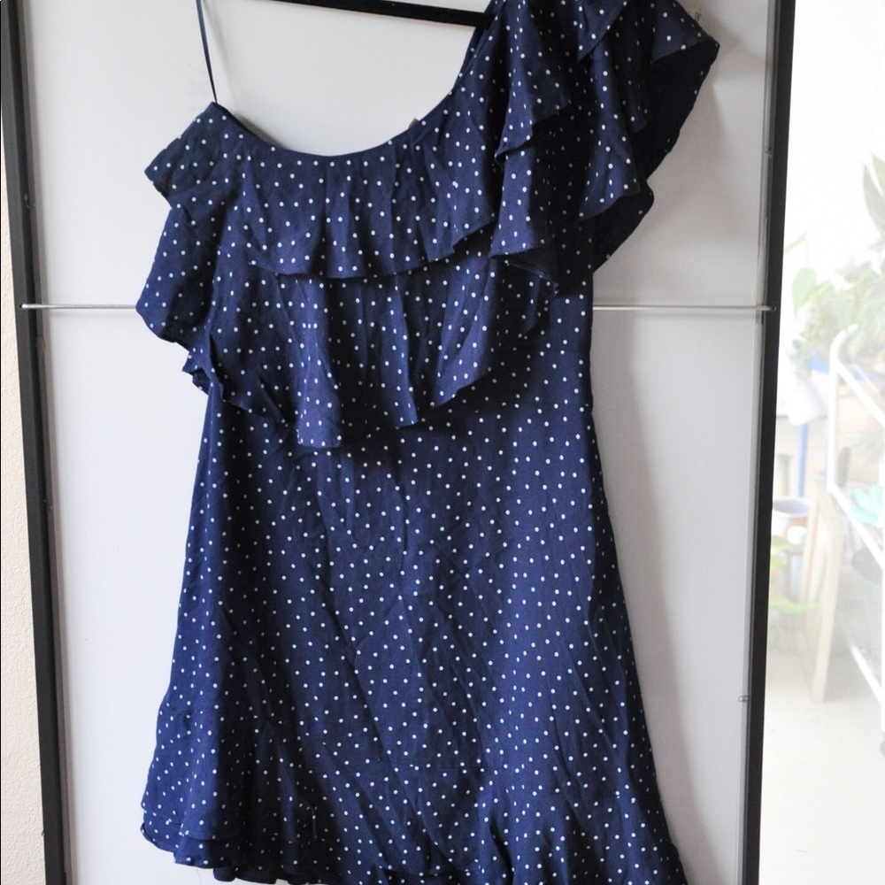 WAYF Norton one shoulder polka dot dress Small